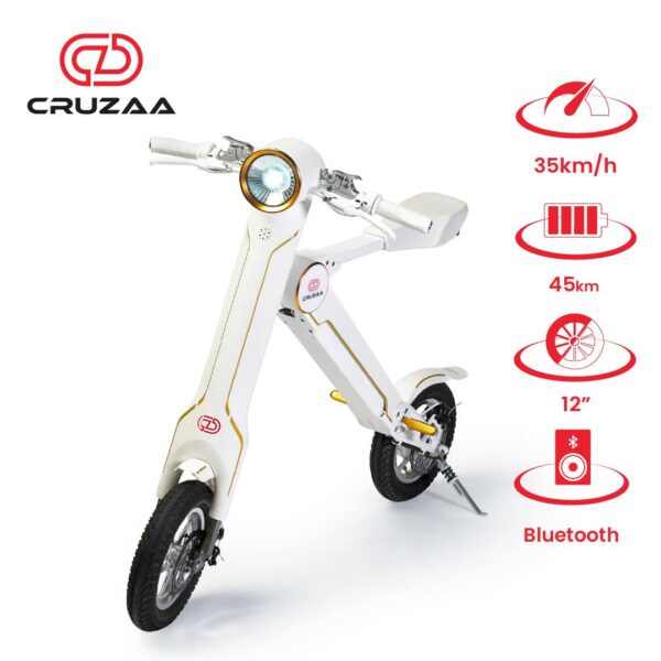 The Cruzaa PRO Electric Scooter - 45KM Range & Amp 35KMH Top Speed Cruzaa Built In Bluetooth & Amp Speakers + USB - Racing White