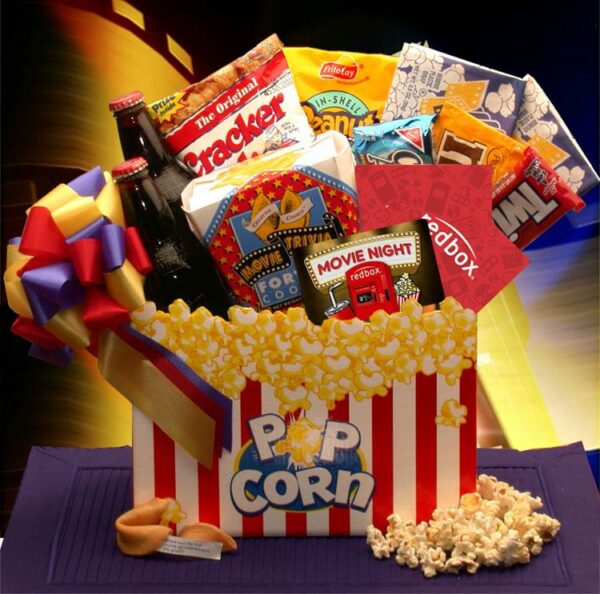 Giving Food - Hand Packed - Movie Night Mania Gift Box - With 10.00 Redbox Gift Card - Movie Night Gift Baskets - Movie Night - Movie Night Gift Baskets For Families