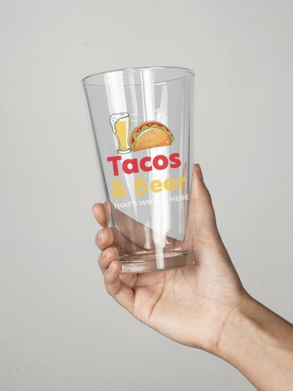 High Fiving Tacos And Beer Pint Glass - Color Illuminated Clear Drinking Vessel - Image by Shutterstock - Image 2