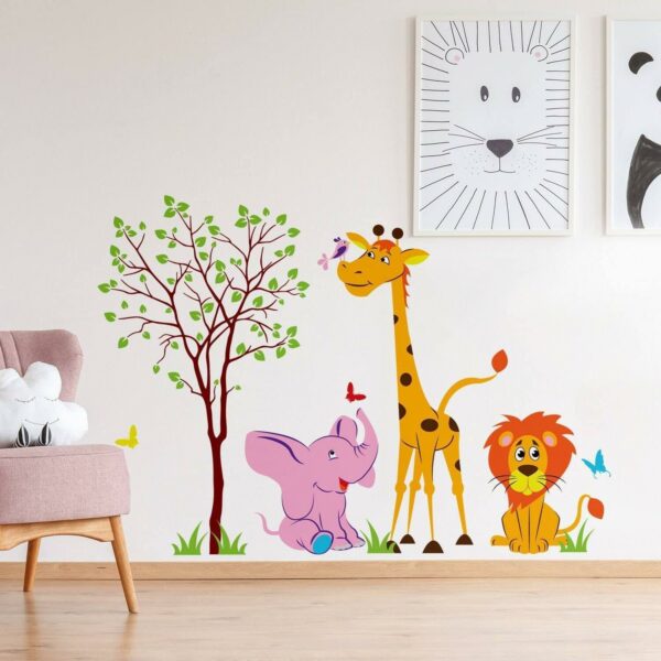 Nursery Animal Wall Decor Vinyl Sticker - Art Jungle Kid Baby Set Cute Decal - Studio Loft - African Elephant Giraffe Tween Room Wild Boy Girl Child Mural