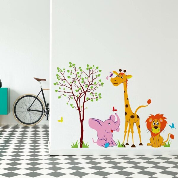 Nursery Animal Wall Decor Vinyl Sticker - Art Jungle Kid Baby Set Cute Decal - Studio Loft - African Elephant Giraffe Tween Room Wild Boy Girl Child Mural - Image 9