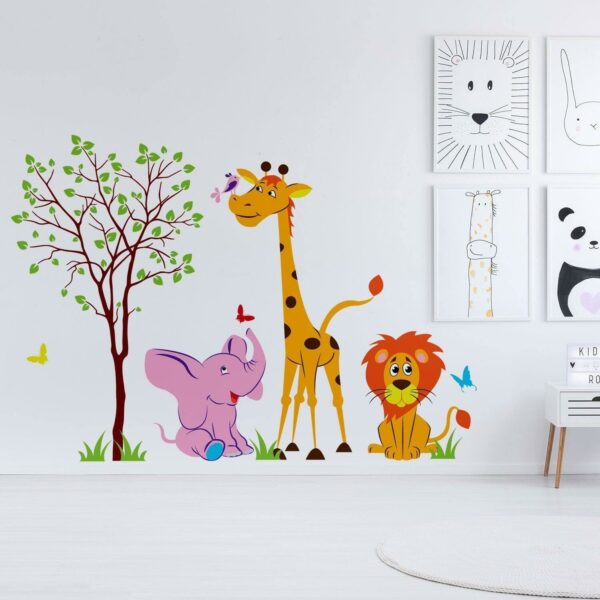 Nursery Animal Wall Decor Vinyl Sticker - Art Jungle Kid Baby Set Cute Decal - Studio Loft - African Elephant Giraffe Tween Room Wild Boy Girl Child Mural - Image 7