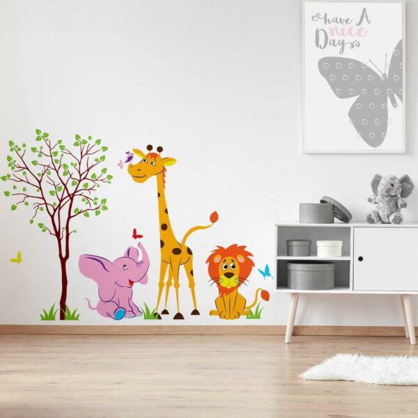 Nursery Animal Wall Decor Vinyl Sticker - Art Jungle Kid Baby Set Cute Decal - Studio Loft - African Elephant Giraffe Tween Room Wild Boy Girl Child Mural - Image 8