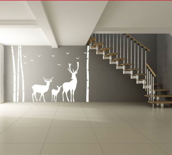 Deer Wildlife Wall Vinyl Sticker - Baby Kit Antler Hunting Decor Hunter Art Animal Decal - Nature Decoration Reindeer Label Silhouette Mural