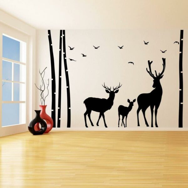 Deer Wildlife Wall Vinyl Sticker - Baby Kit Antler Hunting Decor Hunter Art Animal Decal - Nature Decoration Reindeer Label Silhouette Mural - Image 2