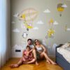 Penguins And Fox Wall Stickers For Kids - Balloons Decal For Baby Girl Kid Boy Nursery Room Decoration Hot Air Ballon Clouds Wallpaper