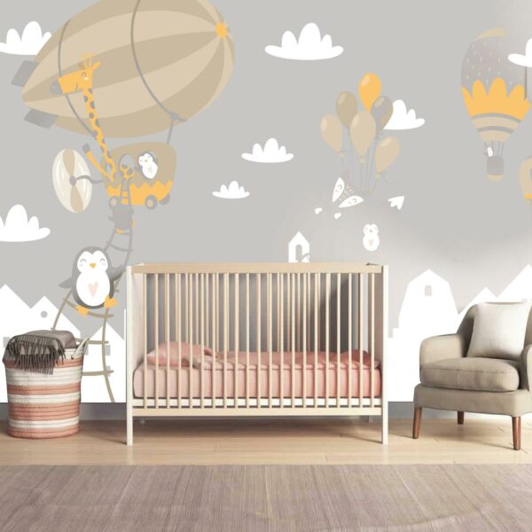 Penguins And Fox Wall Stickers For Kids - Balloons Decal For Baby Girl Kid Boy Nursery Room Decoration Hot Air Ballon Clouds Wallpaper - Image 6