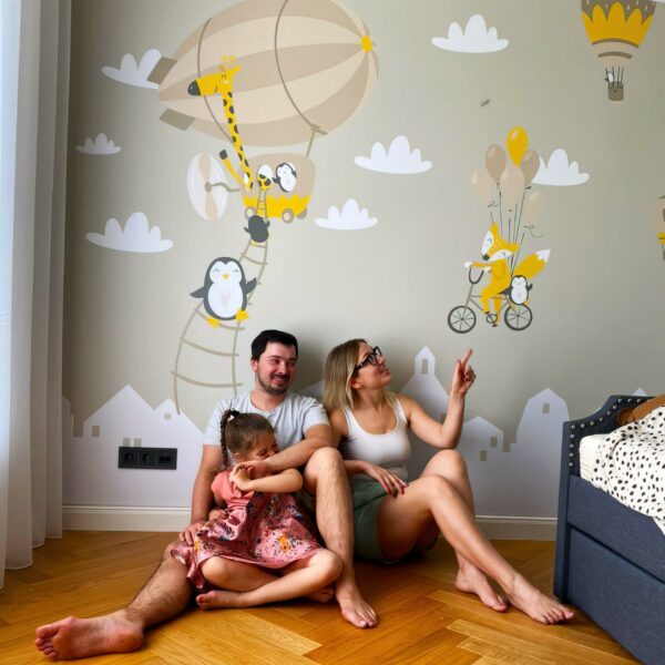 Penguins And Fox Wall Stickers For Kids - Balloons Decal For Baby Girl Kid Boy Nursery Room Decoration Hot Air Ballon Clouds Wallpaper - Image 13