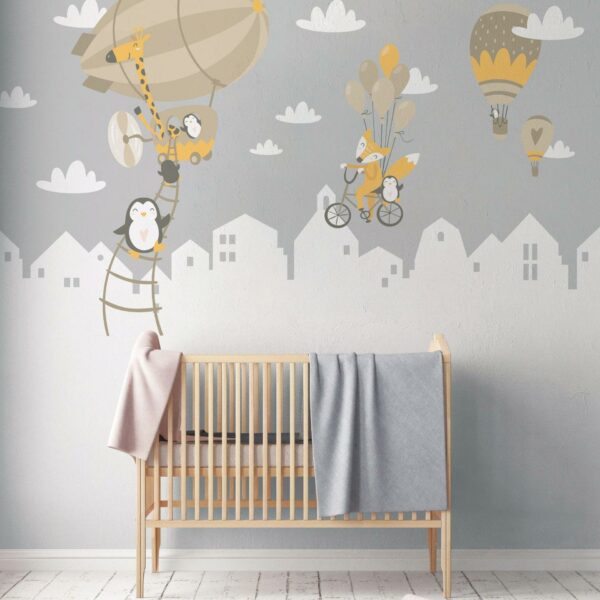 Penguins And Fox Wall Stickers For Kids - Balloons Decal For Baby Girl Kid Boy Nursery Room Decoration Hot Air Ballon Clouds Wallpaper - Image 7