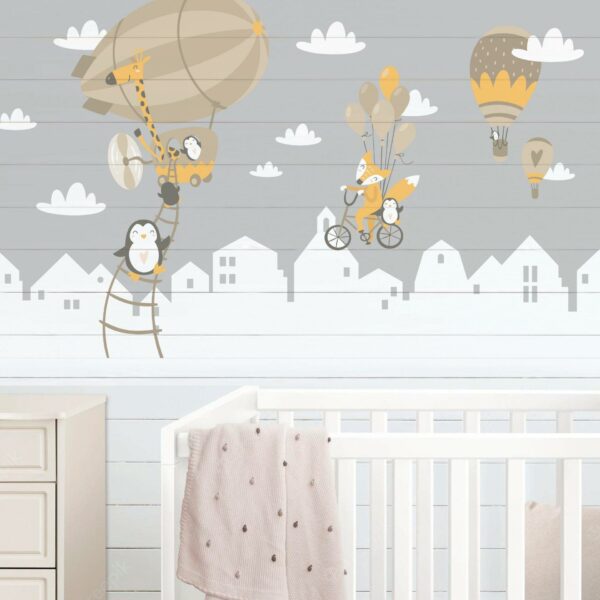 Penguins And Fox Wall Stickers For Kids - Balloons Decal For Baby Girl Kid Boy Nursery Room Decoration Hot Air Ballon Clouds Wallpaper - Image 9