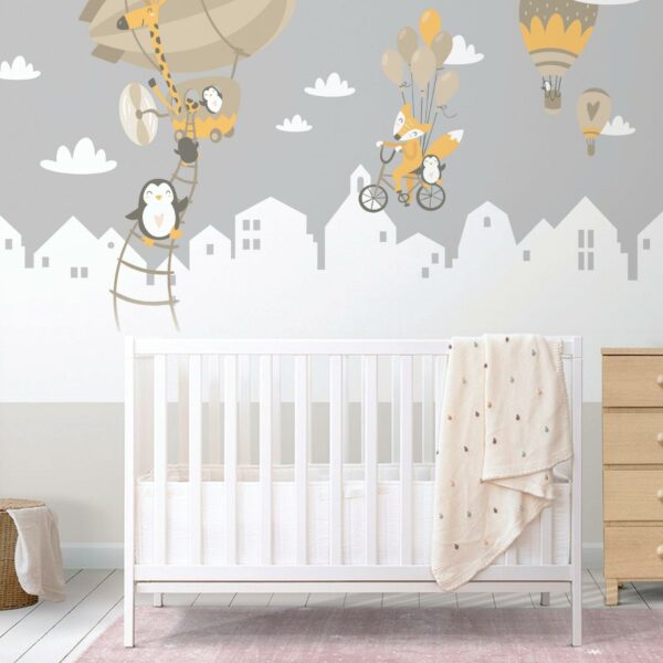 Penguins And Fox Wall Stickers For Kids - Balloons Decal For Baby Girl Kid Boy Nursery Room Decoration Hot Air Ballon Clouds Wallpaper - Image 10