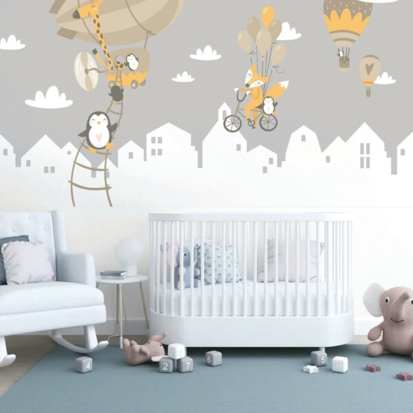 Penguins And Fox Wall Stickers For Kids - Balloons Decal For Baby Girl Kid Boy Nursery Room Decoration Hot Air Ballon Clouds Wallpaper - Image 11