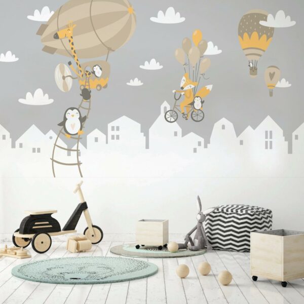 Penguins And Fox Wall Stickers For Kids - Balloons Decal For Baby Girl Kid Boy Nursery Room Decoration Hot Air Ballon Clouds Wallpaper - Image 12