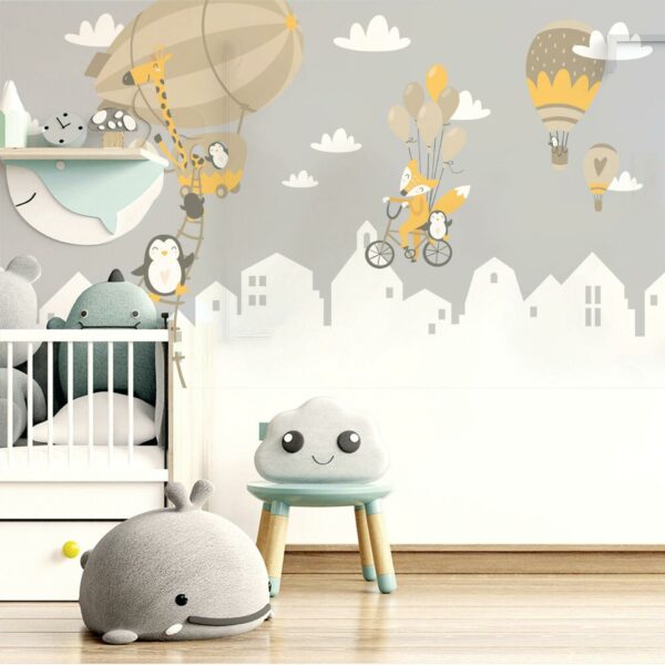 Penguins And Fox Wall Stickers For Kids - Balloons Decal For Baby Girl Kid Boy Nursery Room Decoration Hot Air Ballon Clouds Wallpaper - Image 3