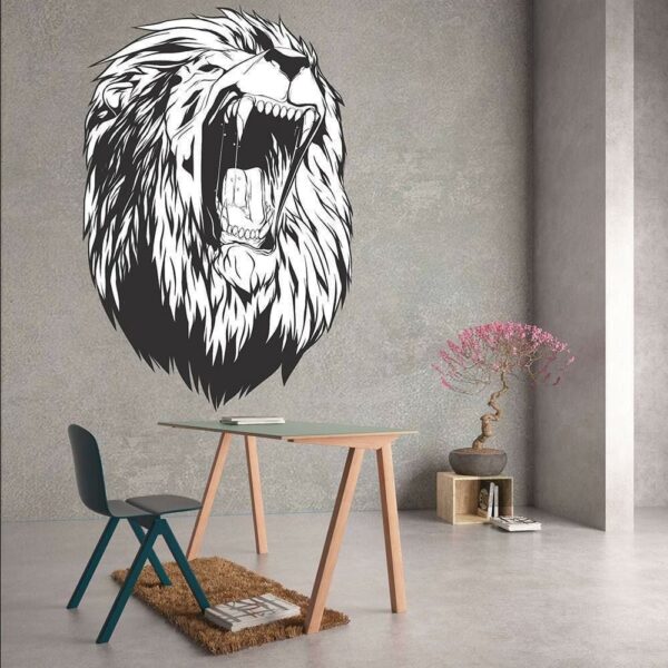 Lions Head Wall Sticker - Lion Face Animal King Silhouette Vinyl Decal - Wild Stickers Room Roar Home Decals - Cool Boys Girls Stick Print